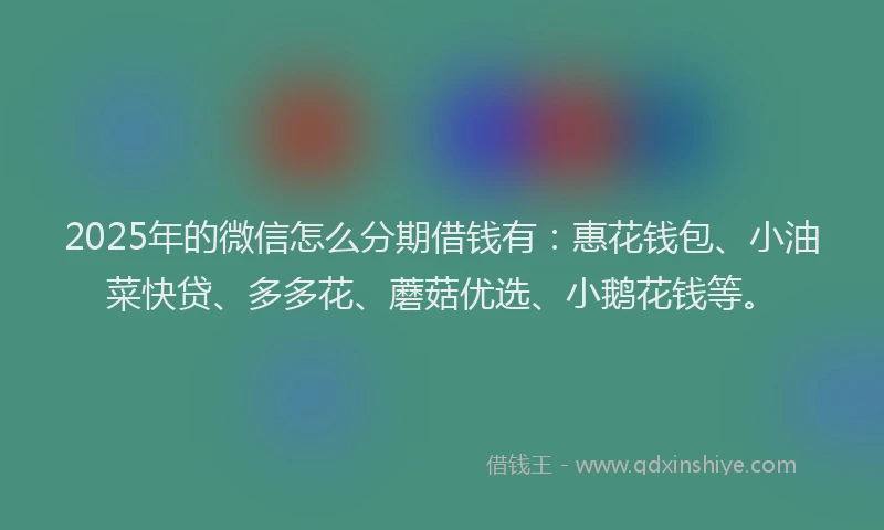 2025年的微信怎么分期借钱有：惠花钱包、小油菜快贷、多多花、蘑菇优选、小鹅花钱等。