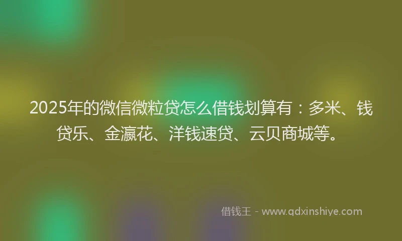 2025年的微信微粒贷怎么借钱划算有：多米、钱贷乐、金瀛花、洋钱速贷、云贝商城等。