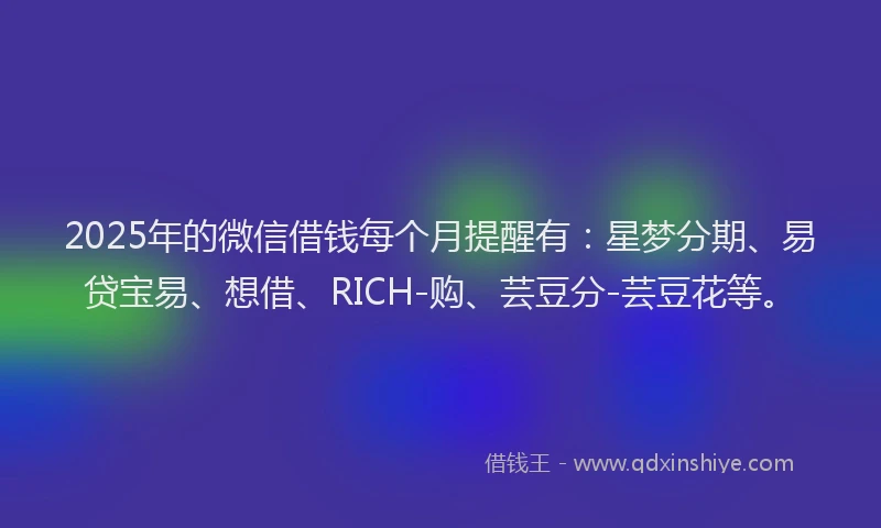 2025年的微信借钱每个月提醒有：星梦分期、易贷宝易、想借、RICH-购、芸豆分-芸豆花等。
