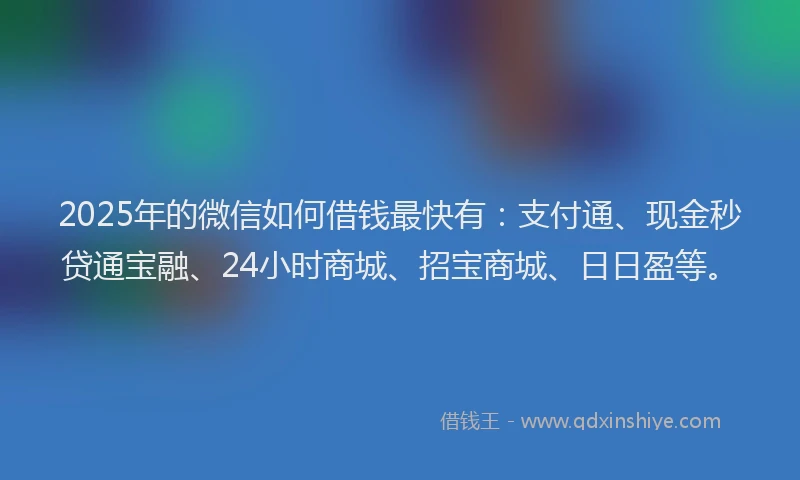 2025年的微信如何借钱最快有：支付通、现金秒贷通宝融、24小时商城、招宝商城、日日盈等。