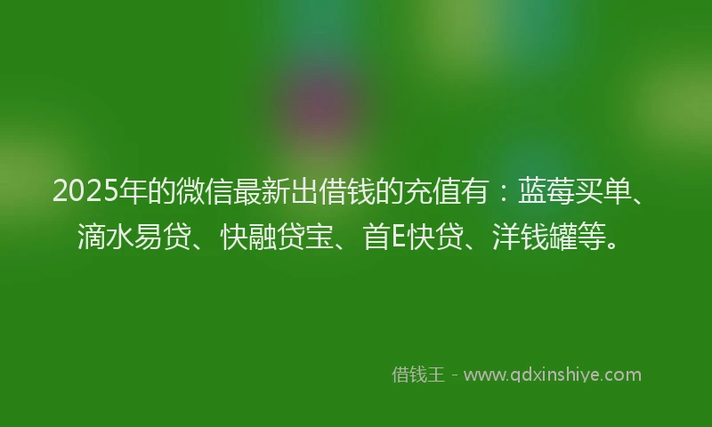 2025年的微信最新出借钱的充值有：蓝莓买单、滴水易贷、快融贷宝、首E快贷、洋钱罐等。