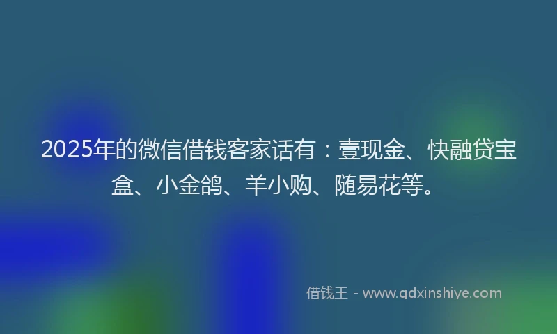 2025年的微信借钱客家话有：壹现金、快融贷宝盒、小金鸽、羊小购、随易花等。
