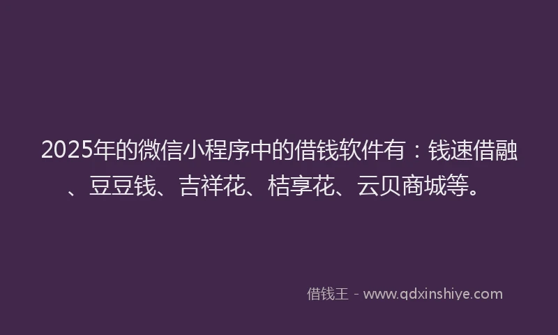 2025年的微信小程序中的借钱软件有：钱速借融、豆豆钱、吉祥花、桔享花、云贝商城等。