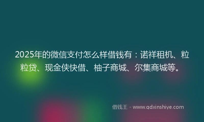 2025年的微信支付怎么样借钱有：诺祥租机、粒粒贷、现金侠快借、柚子商城、尔集商城等。