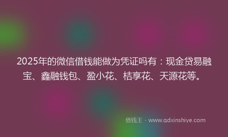 2025年的微信借钱能做为凭证吗有：现金贷易融宝、鑫融钱包、盈小花、桔享花、天源花等。