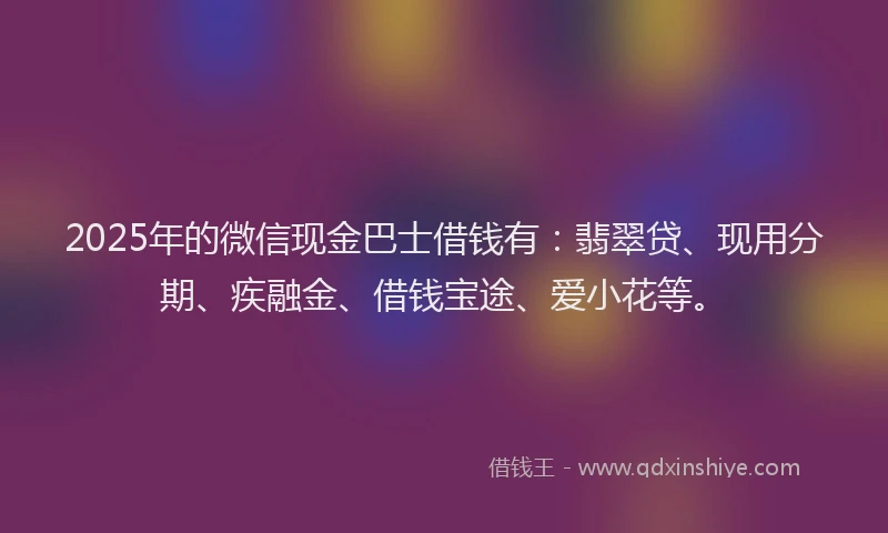 2025年的微信现金巴士借钱有：翡翠贷、现用分期、疾融金、借钱宝途、爱小花等。