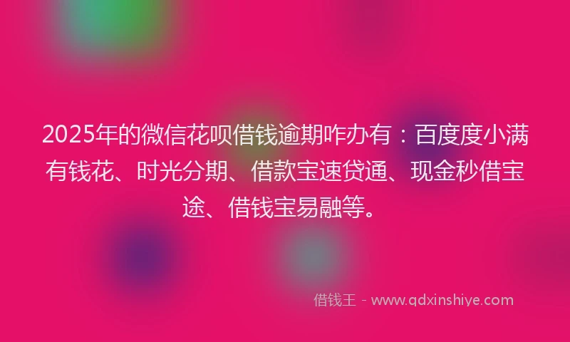 2025年的微信花呗借钱逾期咋办有：百度度小满有钱花、时光分期、借款宝速贷通、现金秒借宝途、借钱宝易融等。