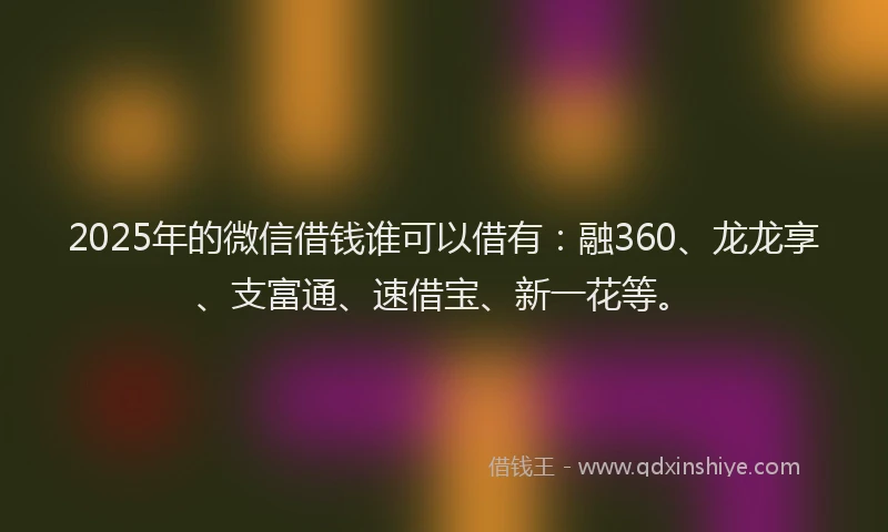 2025年的微信借钱谁可以借有：融360、龙龙享、支富通、速借宝、新一花等。