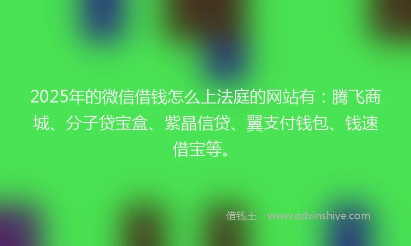 2025年的微信借钱怎么上法庭的网站有：腾飞商城、分子贷宝盒、紫晶信贷、翼支付钱包、钱速借宝等。