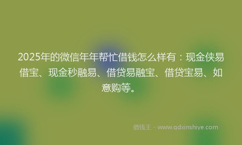 2025年的微信年年帮忙借钱怎么样有：现金侠易借宝、现金秒融易、借贷易融宝、借贷宝易、如意购等。
