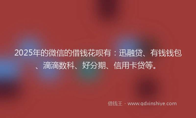 2025年的微信的借钱花呗有：迅融贷、有钱钱包、滴滴数科、好分期、信用卡贷等。
