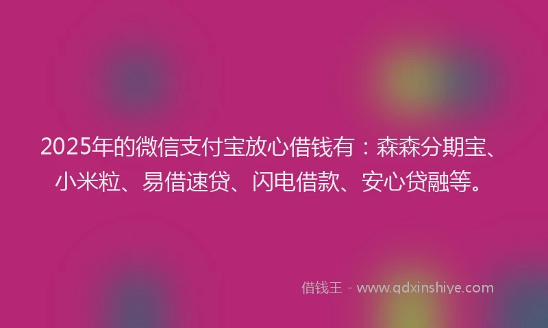 2025年的微信支付宝放心借钱有：森森分期宝、小米粒、易借速贷、闪电借款、安心贷融等。