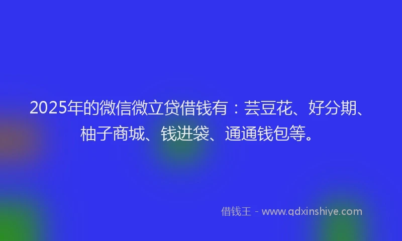 2025年的微信微立贷借钱有：芸豆花、好分期、柚子商城、钱进袋、通通钱包等。
