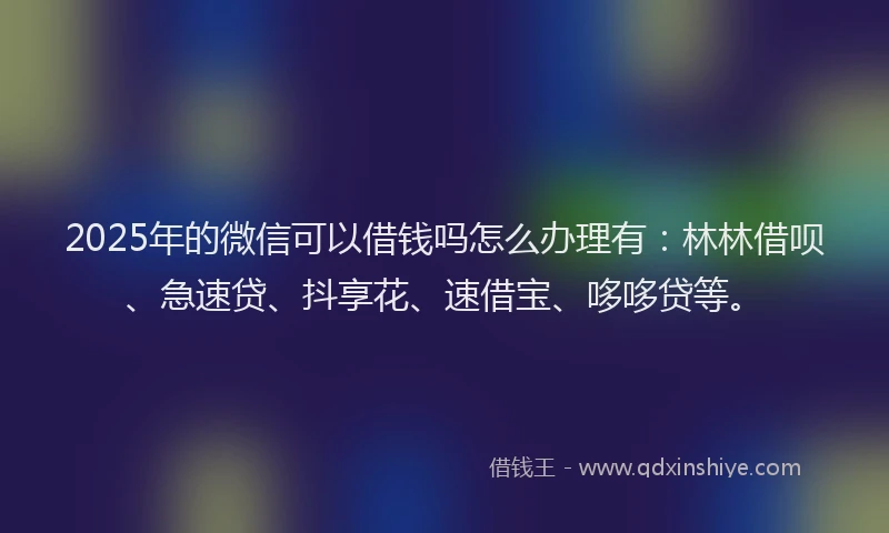 2025年的微信可以借钱吗怎么办理有：林林借呗、急速贷、抖享花、速借宝、哆哆贷等。