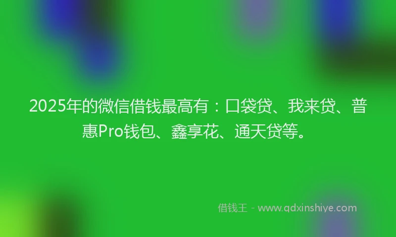 2025年的微信借钱最高有：口袋贷、我来贷、普惠Pro钱包、鑫享花、通天贷等。