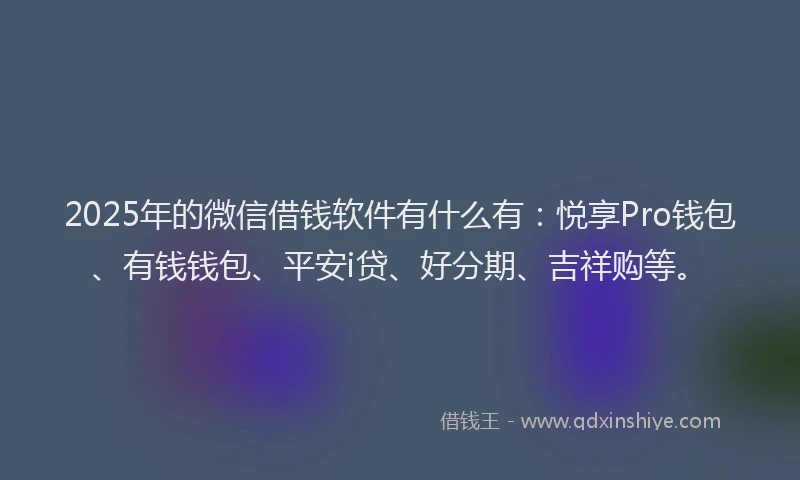 2025年的微信借钱软件有什么有：悦享Pro钱包、有钱钱包、平安i贷、好分期、吉祥购等。