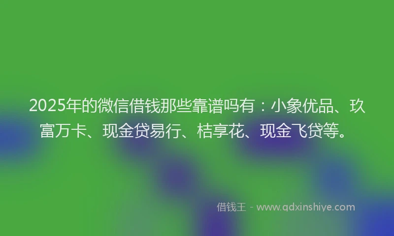 2025年的微信借钱那些靠谱吗有：小象优品、玖富万卡、现金贷易行、桔享花、现金飞贷等。