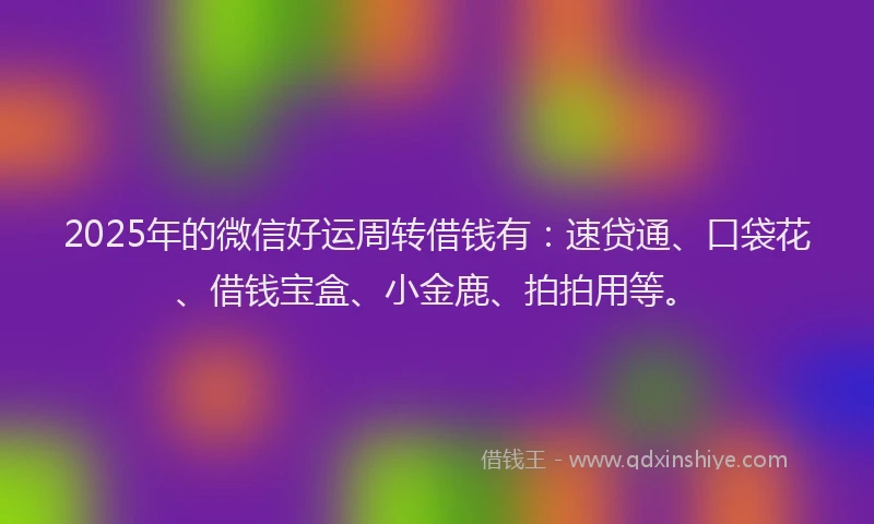 2025年的微信好运周转借钱有：速贷通、口袋花、借钱宝盒、小金鹿、拍拍用等。