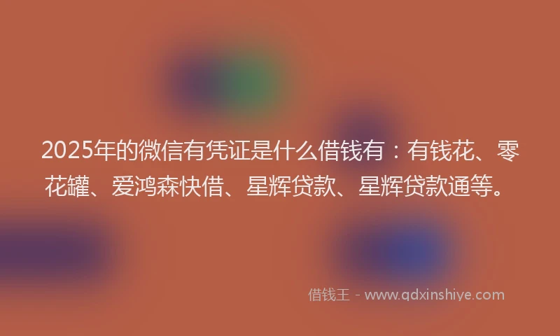 2025年的微信有凭证是什么借钱有：有钱花、零花罐、爱鸿森快借、星辉贷款、星辉贷款通等。