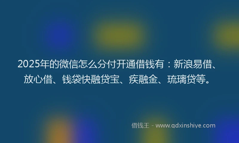 2025年的微信怎么分付开通借钱有：新浪易借、放心借、钱袋快融贷宝、疾融金、琉璃贷等。