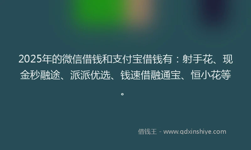 2025年的微信借钱和支付宝借钱有：射手花、现金秒融途、派派优选、钱速借融通宝、恒小花等。