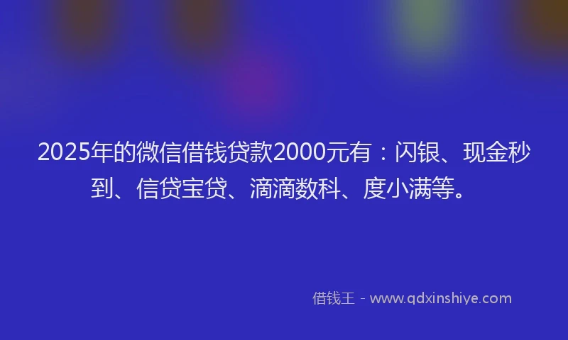 2025年的微信借钱贷款2000元有：闪银、现金秒到、信贷宝贷、滴滴数科、度小满等。