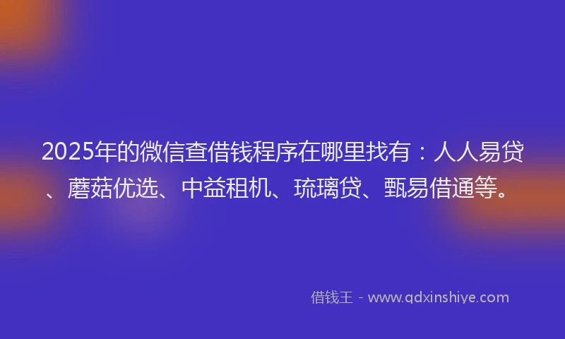 2025年的微信查借钱程序在哪里找有：人人易贷、蘑菇优选、中益租机、琉璃贷、甄易借通等。