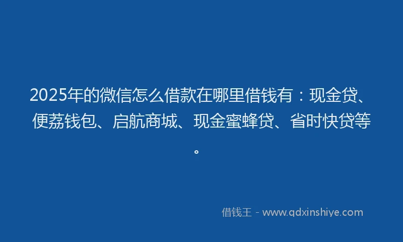 2025年的微信怎么借款在哪里借钱有：现金贷、便荔钱包、启航商城、现金蜜蜂贷、省时快贷等。
