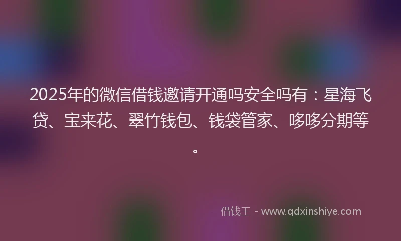 2025年的微信借钱邀请开通吗安全吗有：星海飞贷、宝来花、翠竹钱包、钱袋管家、哆哆分期等。