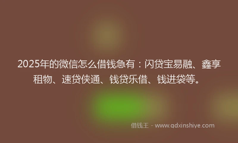 2025年的微信怎么借钱急有：闪贷宝易融、鑫享租物、速贷侠通、钱贷乐借、钱进袋等。