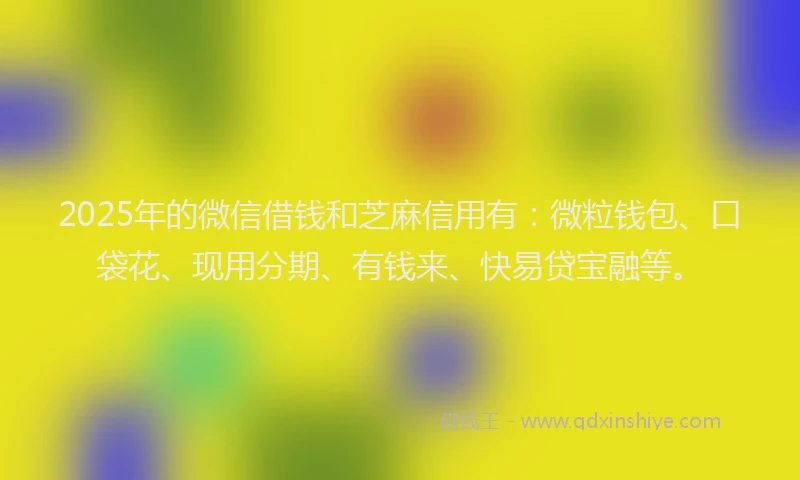 2025年的微信借钱和芝麻信用有：微粒钱包、口袋花、现用分期、有钱来、快易贷宝融等。
