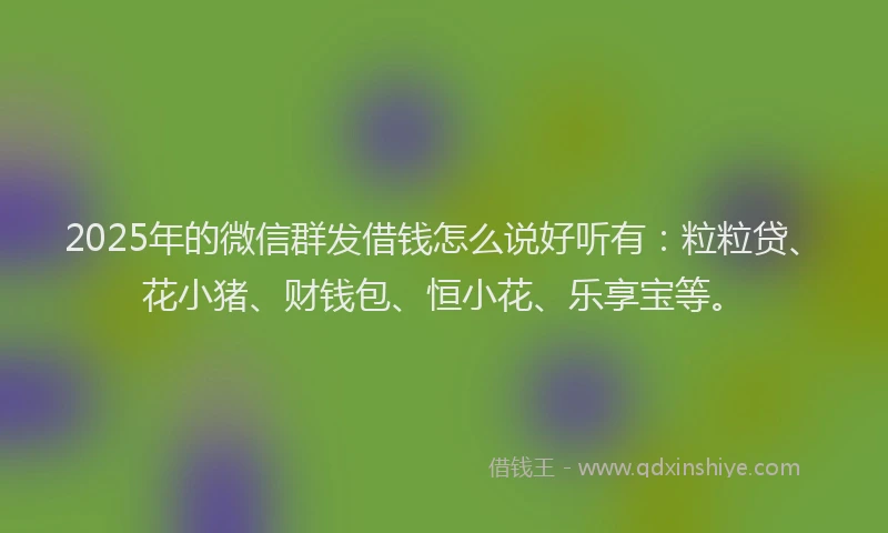 2025年的微信群发借钱怎么说好听有：粒粒贷、花小猪、财钱包、恒小花、乐享宝等。