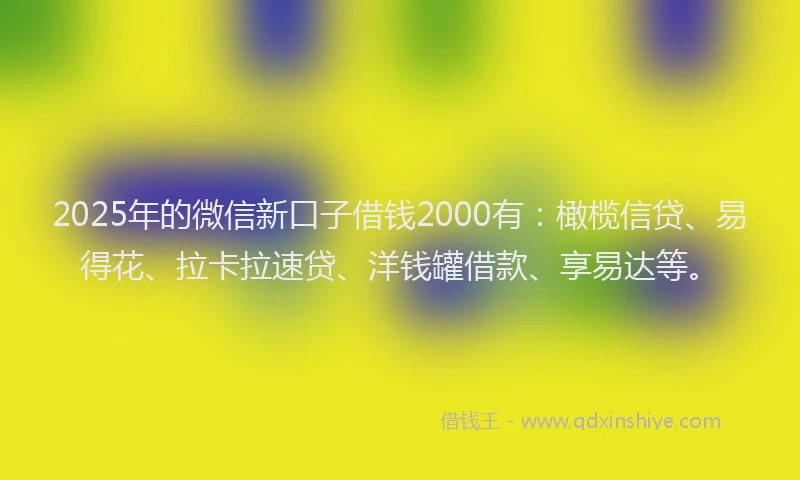 2025年的微信新口子借钱2000有：橄榄信贷、易得花、拉卡拉速贷、洋钱罐借款、享易达等。