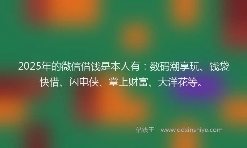 2025年的微信借钱是本人有：数码潮享玩、钱袋快借、闪电侠、掌上财富、大洋花等。