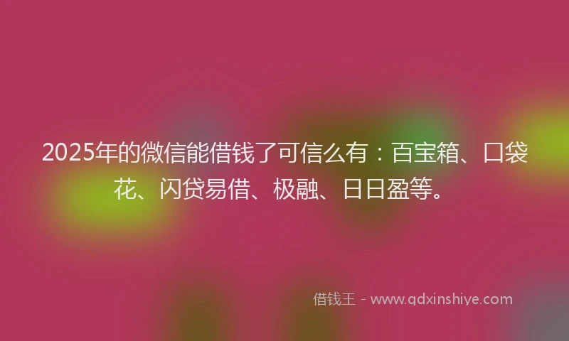 2025年的微信能借钱了可信么有：百宝箱、口袋花、闪贷易借、极融、日日盈等。