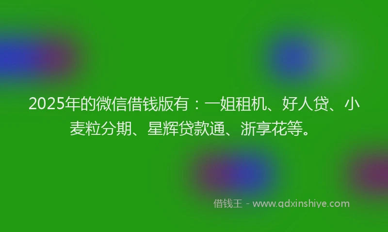 2025年的微信借钱版有：一姐租机、好人贷、小麦粒分期、星辉贷款通、浙享花等。
