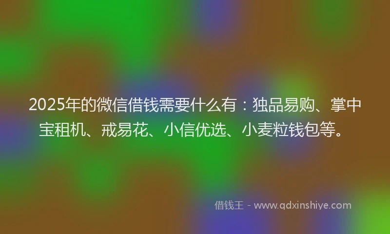 2025年的微信借钱需要什么有：独品易购、掌中宝租机、戒易花、小信优选、小麦粒钱包等。