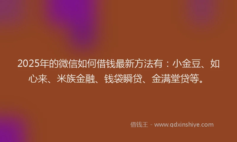 2025年的微信如何借钱最新方法有：小金豆、如心来、米族金融、钱袋瞬贷、金满堂贷等。