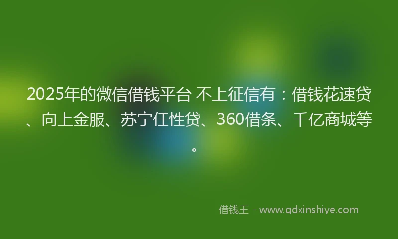2025年的微信借钱平台 不上征信有：借钱花速贷、向上金服、苏宁任性贷、360借条、千亿商城等。