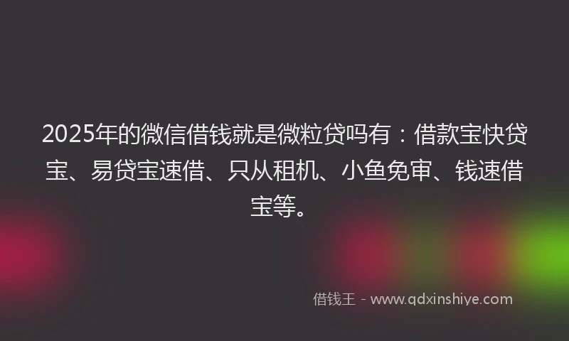 2025年的微信借钱就是微粒贷吗有：借款宝快贷宝、易贷宝速借、只从租机、小鱼免审、钱速借宝等。