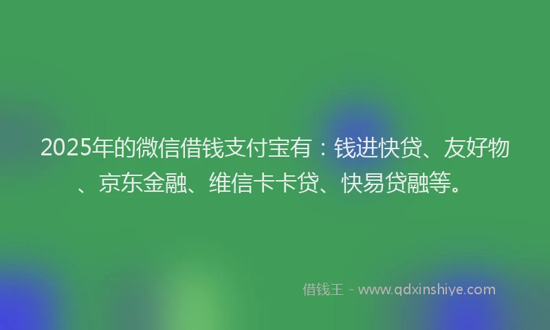 2025年的微信借钱支付宝有：钱进快贷、友好物、京东金融、维信卡卡贷、快易贷融等。