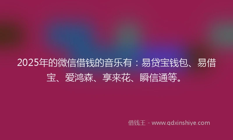 2025年的微信借钱的音乐有：易贷宝钱包、易借宝、爱鸿森、享来花、瞬信通等。