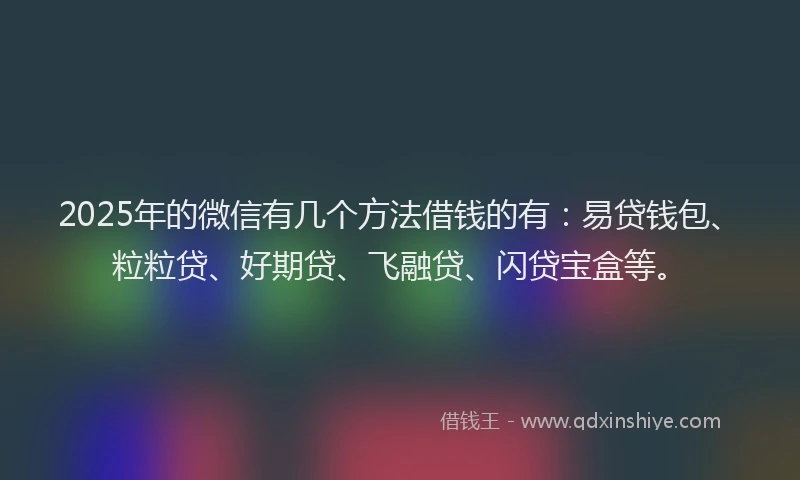 2025年的微信有几个方法借钱的有：易贷钱包、粒粒贷、好期贷、飞融贷、闪贷宝盒等。