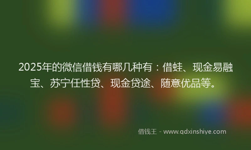 2025年的微信借钱有哪几种有：借蛙、现金易融宝、苏宁任性贷、现金贷途、随意优品等。