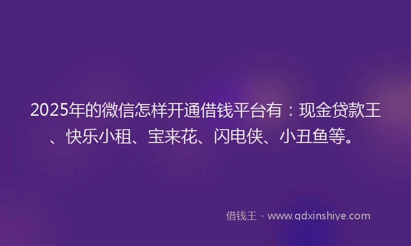 2025年的微信怎样开通借钱平台有：现金贷款王、快乐小租、宝来花、闪电侠、小丑鱼等。