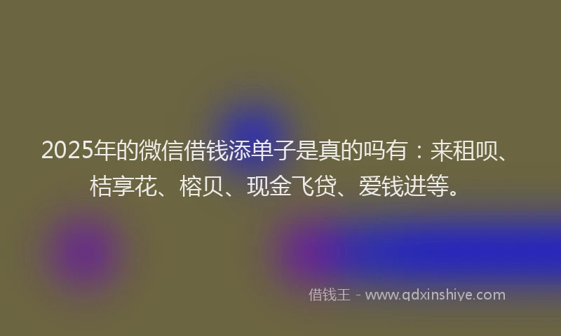 2025年的微信借钱添单子是真的吗有：来租呗、桔享花、榕贝、现金飞贷、爱钱进等。
