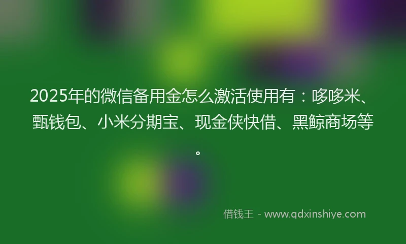 2025年的微信备用金怎么激活使用有：哆哆米、甄钱包、小米分期宝、现金侠快借、黑鲸商场等。