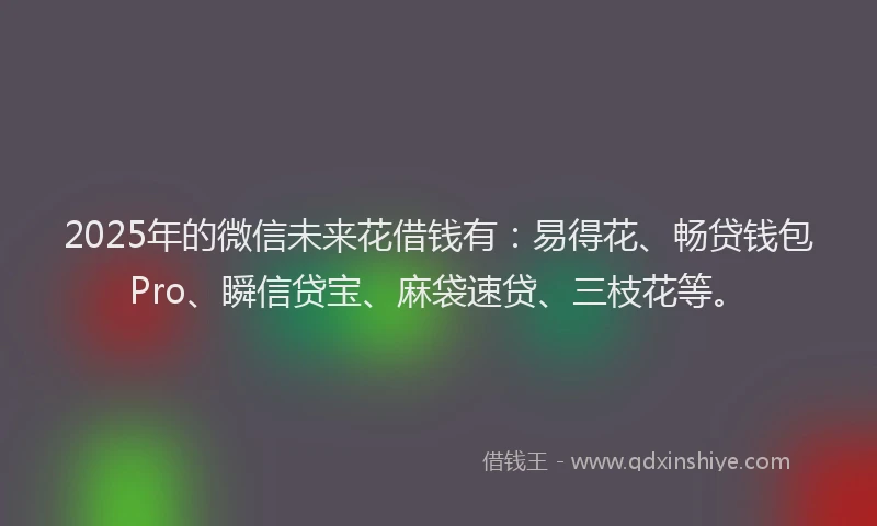 2025年的微信未来花借钱有：易得花、畅贷钱包Pro、瞬信贷宝、麻袋速贷、三枝花等。
