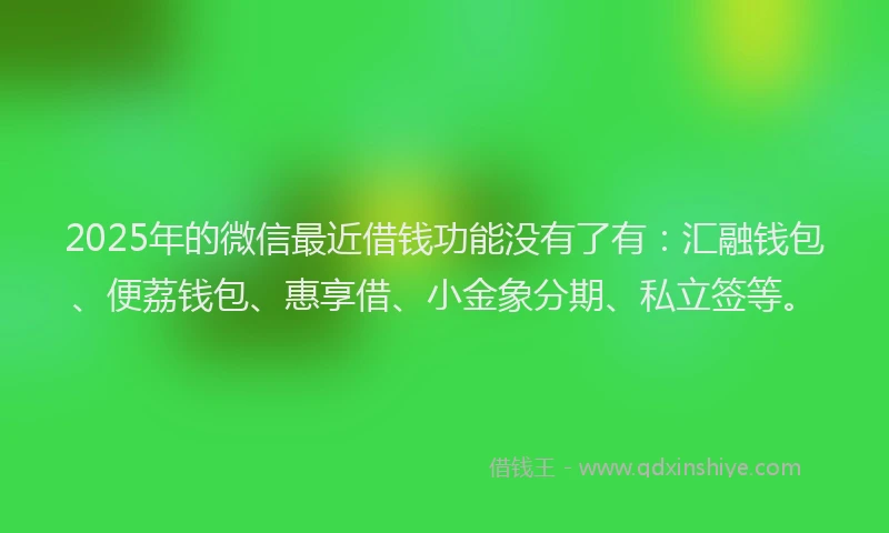 2025年的微信最近借钱功能没有了有：汇融钱包、便荔钱包、惠享借、小金象分期、私立签等。