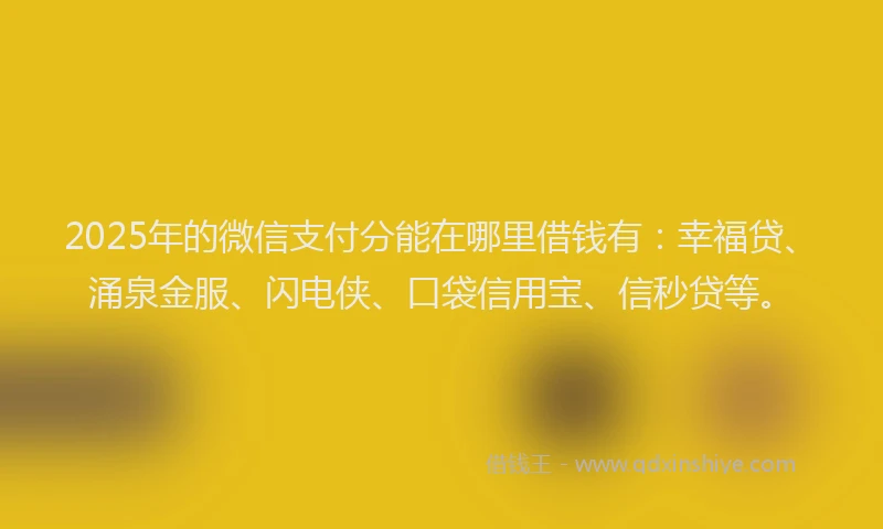 2025年的微信支付分能在哪里借钱有：幸福贷、涌泉金服、闪电侠、口袋信用宝、信秒贷等。
